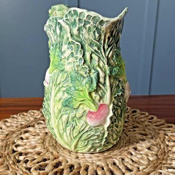Vintage Shafford "Rabbit Patch" Majolica Pitcher 48 oz Rabbits & Cabbage 1987 - Picture 6 of 10